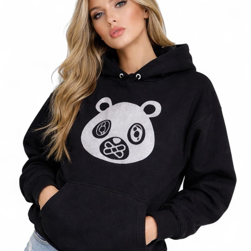 Glitter Panda Face Hoodie SIZE L